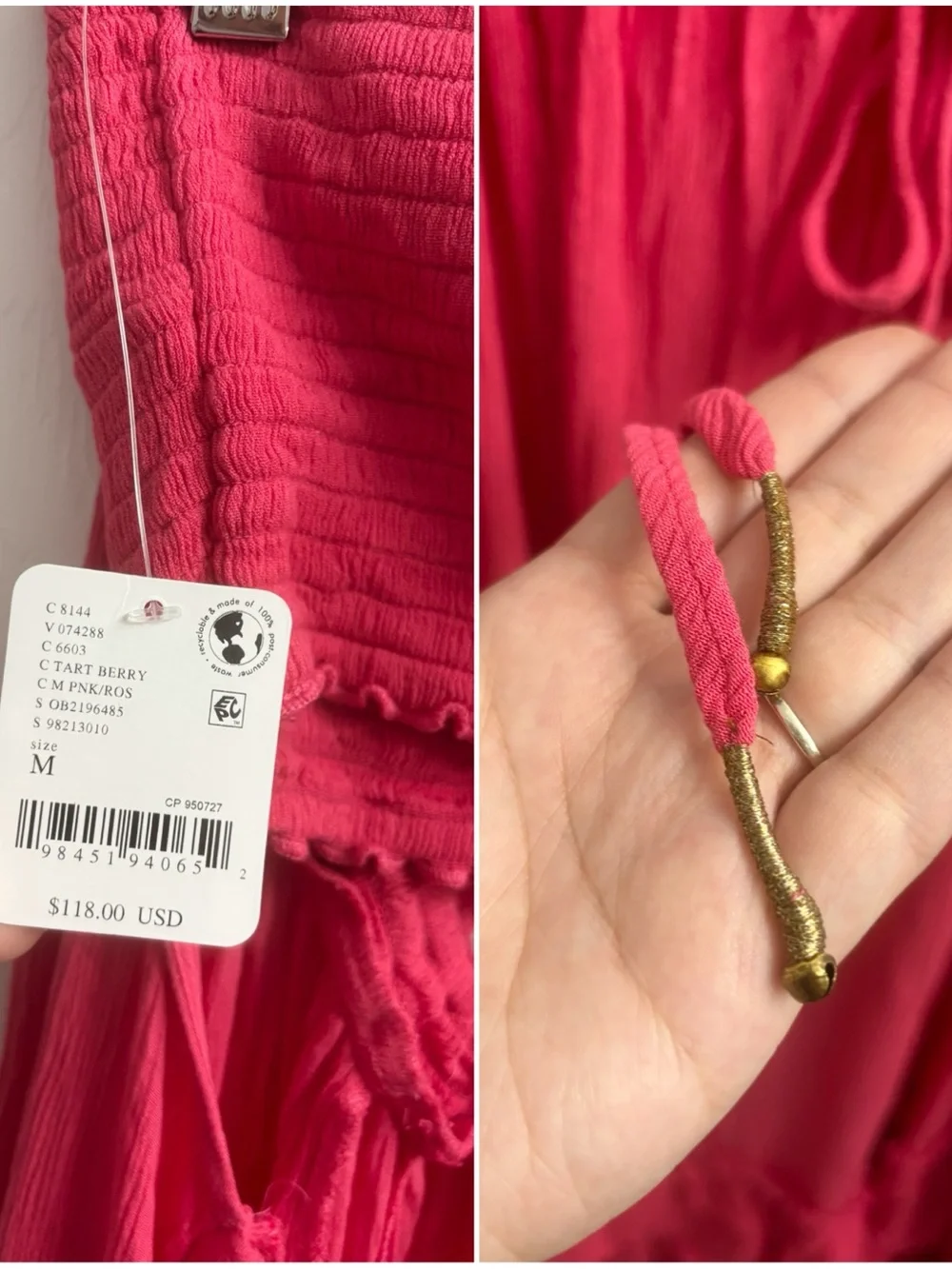 Free People Kauri Maxi Dress Boho Gauzey Free-est Tiered Smocked Medium Pink